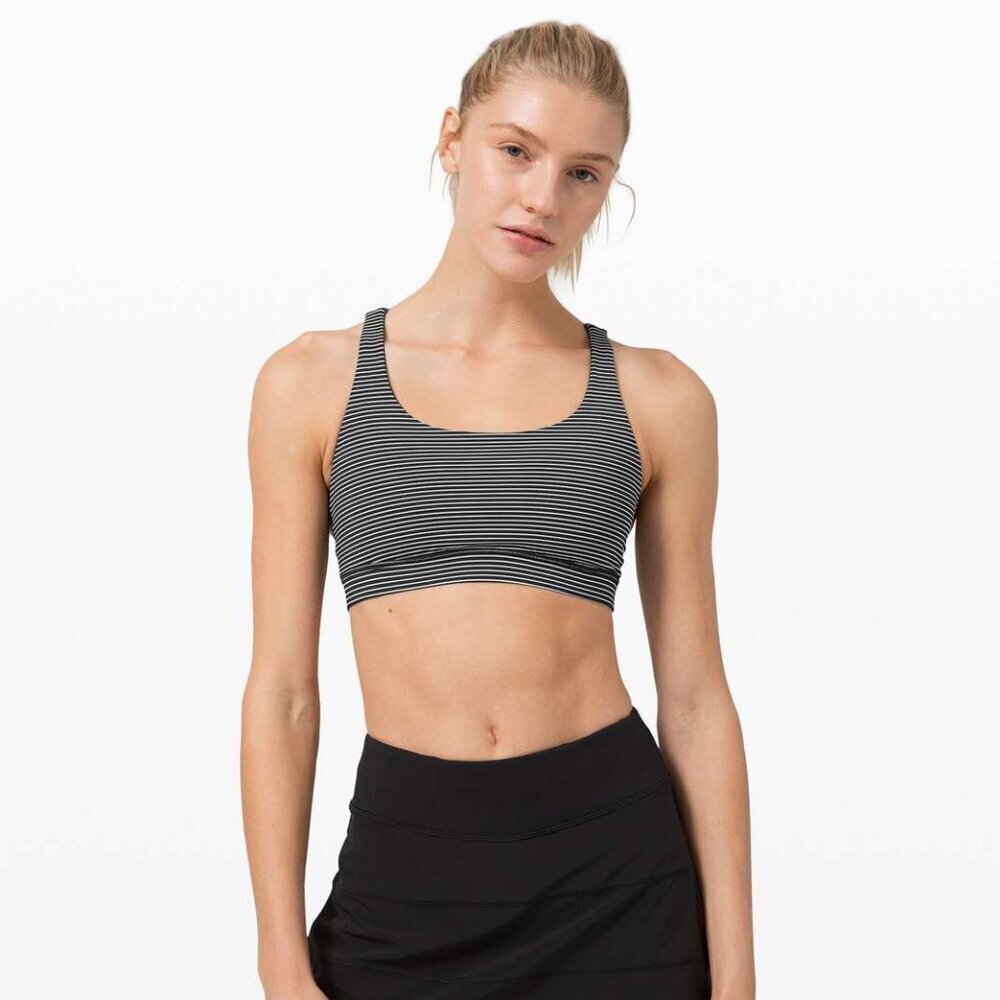 Lululemon Energy Bra *Medium Support, Bd Cup Hype Stripe Black White- Size 6